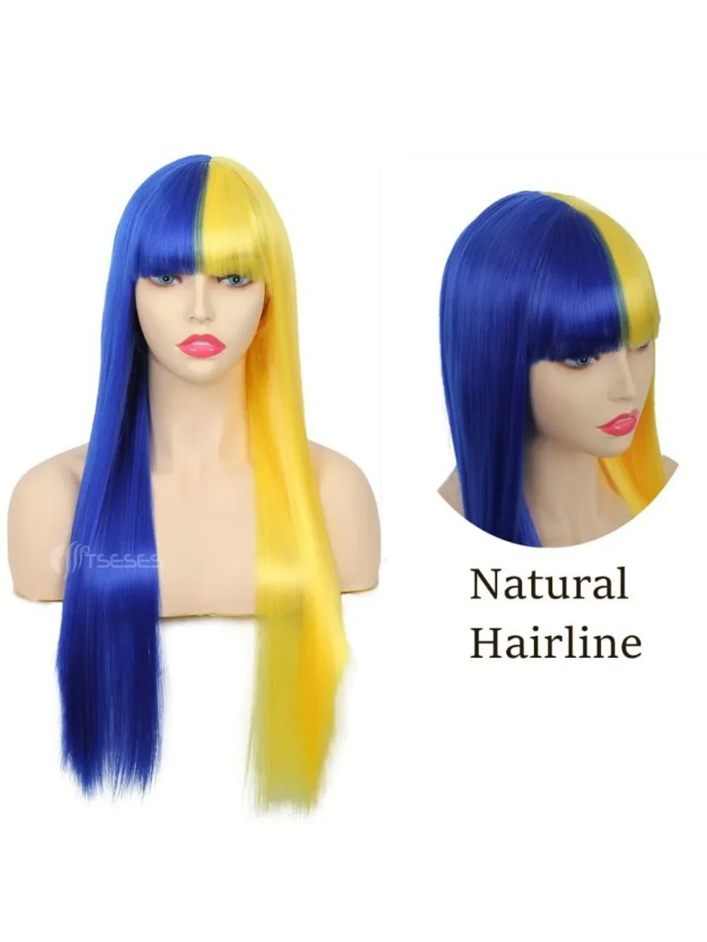 Women's Blue Yellow Long Curly Wig With Wavy Synthetic Cosplay Halloween Wig